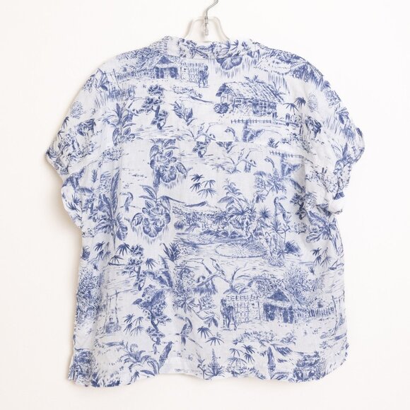 Joie Shirt Linen Short Sleeve Button Up Blue White Tropical Print - Picture 2 of 13